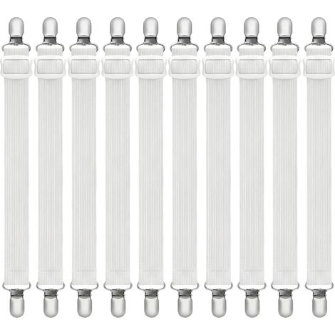 Lot de 10 tendeurs de drap réglables 35-130cm avec clips métalliques Blanc