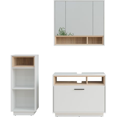 Badmöbel-Set Beatrice, Weiß/Sonoma, 3 Teile mit Midischrank, Vicco