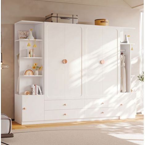 MODFU – Armoire 6 portes 270x45x200 cm bois blanc – 4 tringles et 4 tiroirs – Rangement modulable – Blanc (1/5)