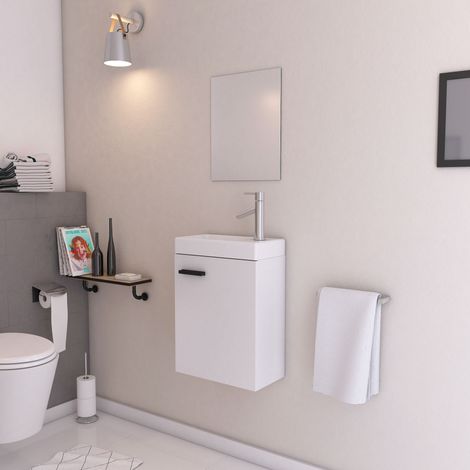 Mobile de bagno bianco con lavabo 41x50x22cm e Specchio - SMALLLY WHITE