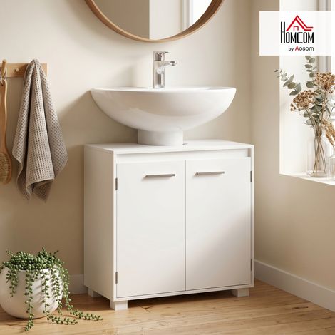 Meuble sous évier avec étagère réglable et 2 portes, 60 x 30 x 60 cm, blanc (1/5)