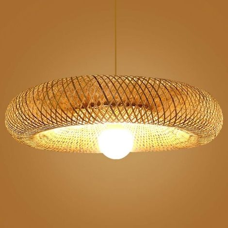 Lampe Suspendue en Bambou Faite à la Main, Lustre de Décoration Rétro, Lampe à Abat-jour en Rotin pour Salle à Manger,40CM (1/5)