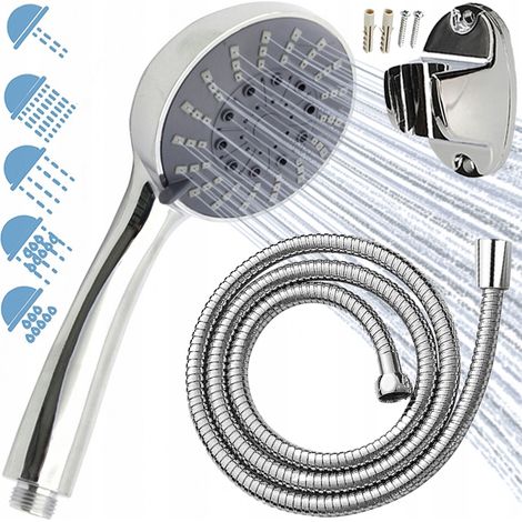 Conjunto de ducha con teleducha de 5 funciones, manguera y soporte para la ducha. (1/5)