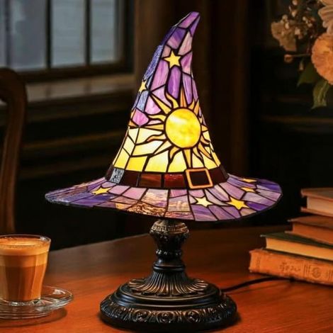 Lampe chapeau de sorcière gothique, veilleuse en résine pour Halloween, décoration d'intérieur effrayante Petite taille 18 cm Violette Petite taille 18 cm (1/3)