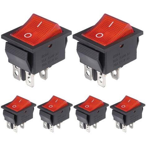 QORVA-Interrupteur a Bascule 4 Broches Interrupteurs à bascule 2 Positions ON/OFF 16A 250VAC 20A 125VAC Lumière Rouge Marche Arret Bouton Commutateur (6 Pièces)