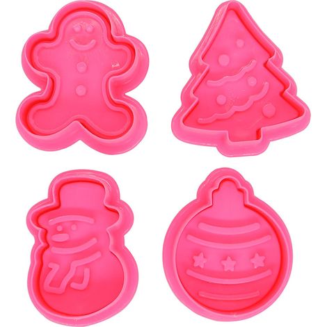 4er-Set Weihnachtsplätzchenausstecher mit federbelasteten Griffen – Weihnachtsbaum, Schneemann, Lebkuchenmann und Ei (1/5)