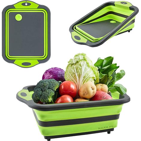 folding cutting board camping accessories multi-functional silicone folding container portable kitchen table drain basket suitable for fruit and vegetable picnic (1/5)