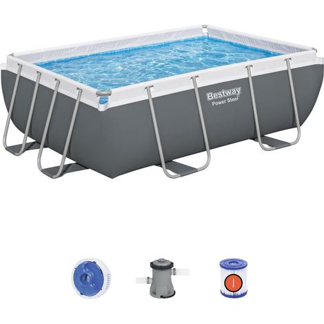 Piscina rectangular desmontable con estructura de acero y bomba de filtro incluida, dimensiones 282x196x84 cm, capacidad 3662 L - Bestway (1/5)