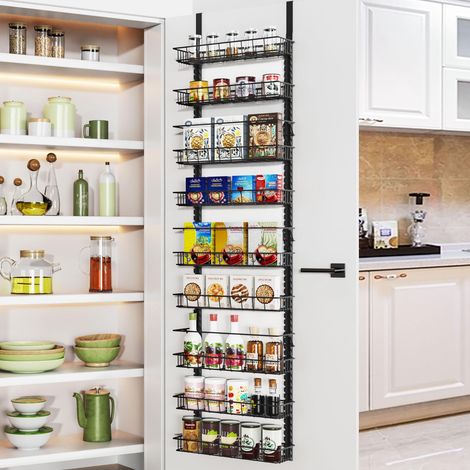 Étagère de rangement pour garde-manger avec 9 paniers réglables, 9 niveaux, double usage à suspendre ou à fixer au mur, noir (1/5)