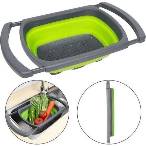 Passoire Pliable - Cuisine - Égouttoir Extensible - Vert - PP + TPR - Design Rétractable (1/4)