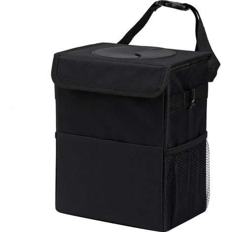Poubelle de voiture étanche avec couvercle, 3 sacs de rangement, sacs poubelle étanches à suspendre, adaptée aux SUV, noire (1/5)