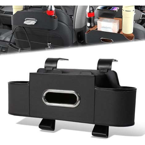 Organiseur pour siège arrière de voiture 3-en-1, boîte de rangement multifonctionnelle pour dossier de siège de voiture 2026New avec porte-gobelet, boîte à mouchoirs et crochets (B-Noir) (1/5)