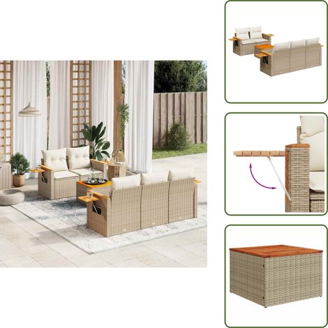 6-tlg. Garten-Sofagarnitur mit Kissen Beige Poly Rattan - Gartenmöbel - Sofagarnitur - Outdoor Möbel - Rattan Gartenmöbel - PE-Rattan (1/5)