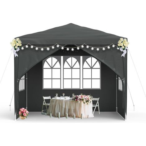 Faltpavillon 3x3m mit Seitenteilen und Fenstern, Anthrazit (1/5)