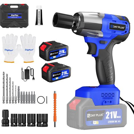 Visseuse à percussion sans fil 550 N.m, 1/2", bleue, visseuse à percussion rotative avec 2 batteries, 3400 tr/min, visseuse à percussion 3 en 1 avec lumière LED, 4 douilles, 12 forets, pour la maison (1/5)