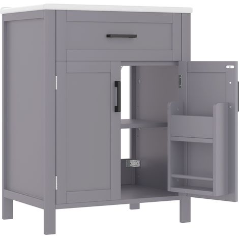 Meuble de salle de bain autoportant avec vasque céramique intégrée, 60 x 46 x 84,8 cm, gris (1/5)
