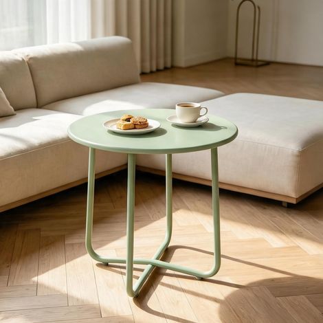 Table basse coloris vert en métal 48 x 48 x 50 cm (1/5)