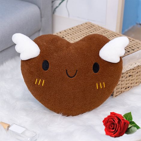 Coussin En Forme De Coeur - Coussin Peluche Doux Pour Décoration Intérieure - Idéal Salon Chambre Bureau Voiture - 38x35x15 cm - Rouge Ou Brun - 1 Pièce (1/5)