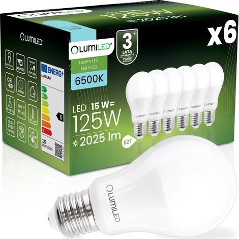 6x LED-Lampe E27 A65 15W = 125W 2025lm 6500K Kaltweiß 260° LUMILED