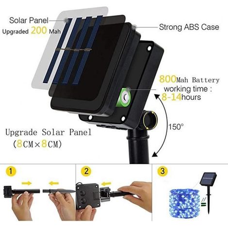 Guirlande Lumineuse Solaire Extérieur 120LED 12M 8 Modes - - Blanc chaud - Étanche IP65 (1/4)