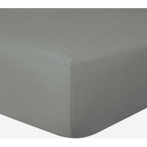 Drap-housse 100% coton 57 fils gris – 180 x 200 cm – Bonnet 30 cm pour maintien parfait – Lavage à 40° – Le Linge De Jules (1/4)