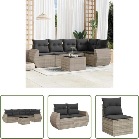 vidaXL Canapé en résine - Salon de jardin 6 pcs avec coussins gris clair résine tressée (1/5)