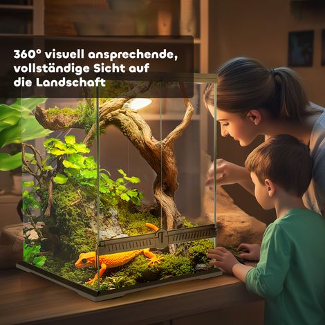 Terrarium en verre verrouillable avec gestion des câbles, 45x45x60cm, noir (1/5)