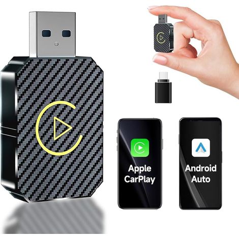Adaptateur Carplay sans Fil, 2 en 1 Wireless Carplay Adapter for iOS 10+ & Android 11+, Adaptateur CarPlay sans Fil USB C Compatible avec Les Voitures à Partir De 2016 (Noir) (1/5)