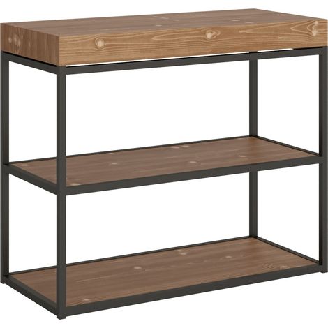 Console extensible bois massif foncé et pieds acier anthracite 40 à 290cm Kanel premium-Version premium (1/5)