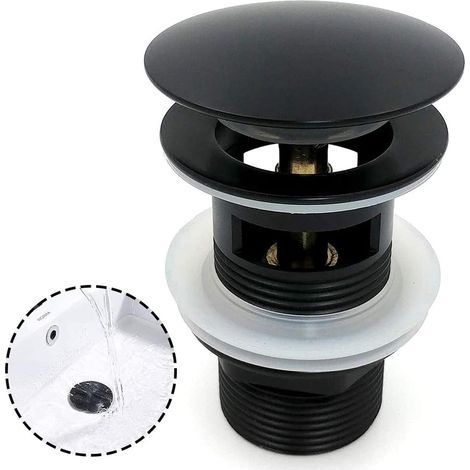 Black Sink Waste Basin, Large Area Pop-Up Chrome Pop-Up Drain, Automatic Pop-Up with Overflow Drain, Copper Pop-Up Spring Stopper Basin Sink for Bathroom, Wash Basin (1/5)