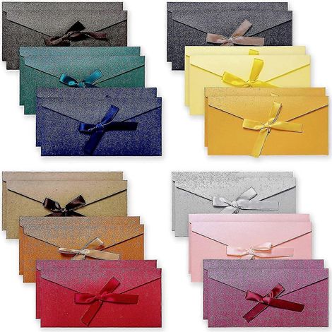 24 enveloppes colorées, enveloppes en papier kraft style vintage avec rubans colorés pour cadeaux faits main (1/4)