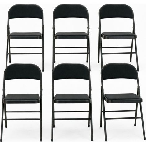 Lot de 6 chaises pliantes rembourrées en acier et polyester noir MODENUIT (1/5)