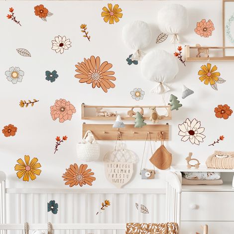 Lntyq stickers muraux autocollant I plantes printemps orange jaune I stickers muraux décoratifs salon chambre à coucher salle de bain cuisine chambre d'enfant