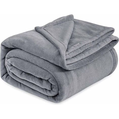 Couverture en flanelle microfibre, plaid pour canapé, 180 x 200 cm, 800 g, gris foncé, couverture pour lit double/canapé, grande taille, chaude et douce en fausse fourrure