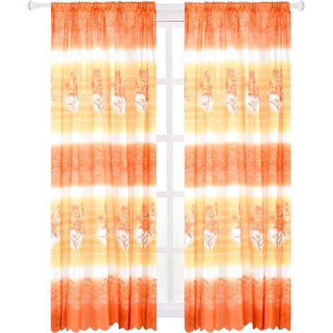 1 rideau de style simple à motif floral (roses) et rayures — Idéal pour les chambres à coucher (Orange), 100 x 200 cm (1/5)