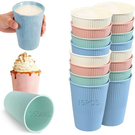Lot de 16 Gobelets Plastique Réutilisables, Gobelet Solide pour Fête et Quotidien, Set de Gobelets sans Poignée pour Enfants et Adultes (1/5)