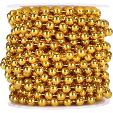 Guirlande de perles en plastique, bobine de corde, rideaux suspendus, décorations de Noël, 8 mm, 10 mètres/rouleau, doré