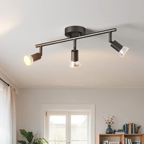 Plafonnier LED 3 Spots, Luminaires Intérieur GU10 Noir Givré, Spot Plafond Lustre Salon, Métal Rampe (Sans Ampoule) (1/5)