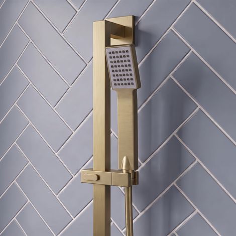 Signature Reflex Square Shower Slide Rail Kit with Single Function Handset - Brushed Brass (1/2)