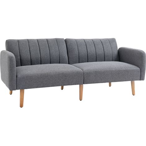 Schlafsofa, 2-Sitzer Stoffsofa, Sofa mit Schlaffunktion, leinenartiges Polyester, Kautschukholz, 173 x 75 x 73 cm, Grau
