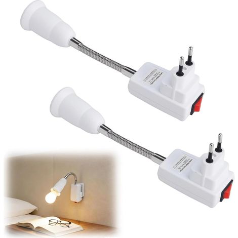 Lot de 2 Lampe Prise Douille E27 Flexible – Adaptateur E27 avec Prise Européenne 20 cm, Lampe Orientable 360°, Plastique PBT Résistant à la Chaleur pour Ampoule LED (1/5)
