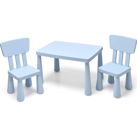 COSTWAY Grupo de Asientos Muebles para Niños Juego de 1 Mesa y 2 Sillas de Plástico para Cuarto de los Niños Sala de Estar Azul (1/5)