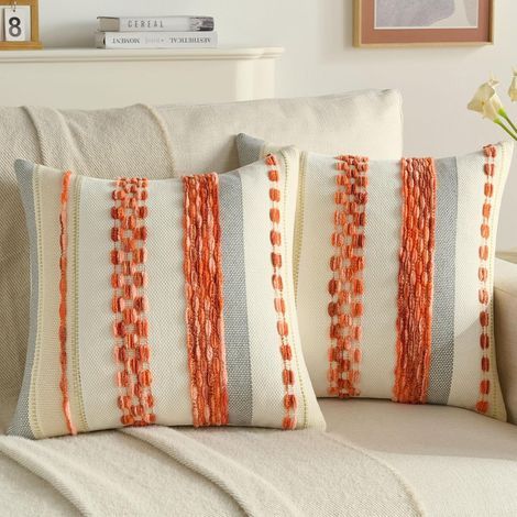 Set of 2 Cushion Covers 45x45, Tufted Texture, Hidden Zipper, Chenille Fabric, Living Room/Bedroom (1/5)