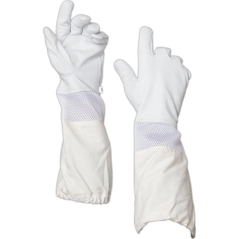Imkerhandschuhe aus hochwertigem Ziegenleder, weißer Schlitz, lange Canvas-Ärmel mit elastischen Bündchen (L)