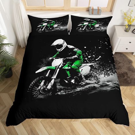 Courses Motocross Cavalier Housse de Couette 140x200 Moto Cross Enfant 1 Personne Parure de lit pour Enfants Garçons Filles Extreme des Sports Sets de Housse Couette en Microfibre Ensemble de - 140x20 (1/5)