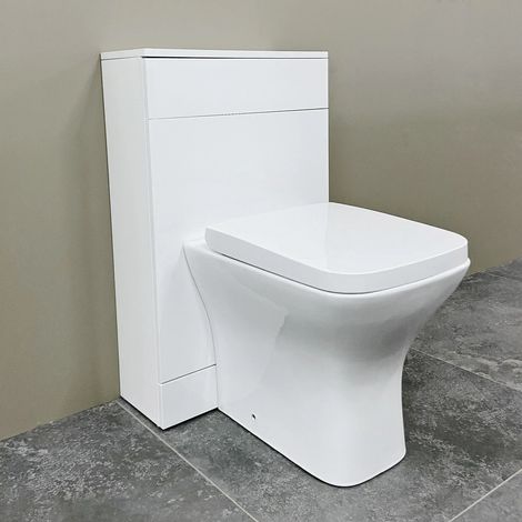 Toilet Unit White 500mm With Concealed Cistern and Optional Square Toilet Pan, WC Unit + Cistern
