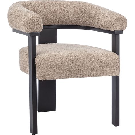 Vente-Unique – Chaise avec accoudoirs en tissu bouclette – Piètement en hévéa noir – Confort 28 kg/m³ – Design enveloppant pour intérieur (1/4)