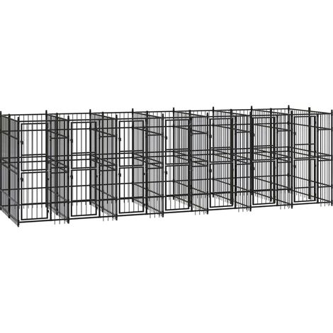 Gabbia per cuccia recinto per animali da esterno per cani in acciaio 12,9 m² nero 020041786
