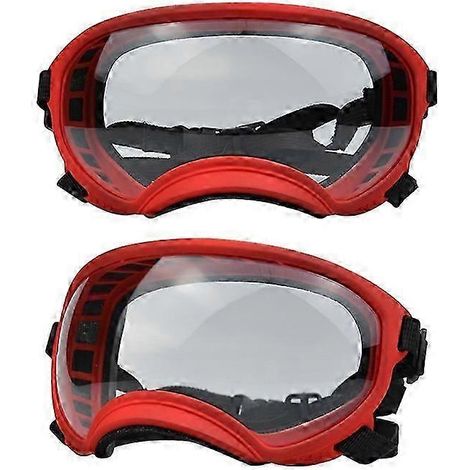Hundebrille UV-Schutz, hohe Stoßfestigkeit, verstellbares Gummiband, atmungsaktiv, für Welpen und große Hunderassen (Rot und Transparent, Größe L) (1/5)