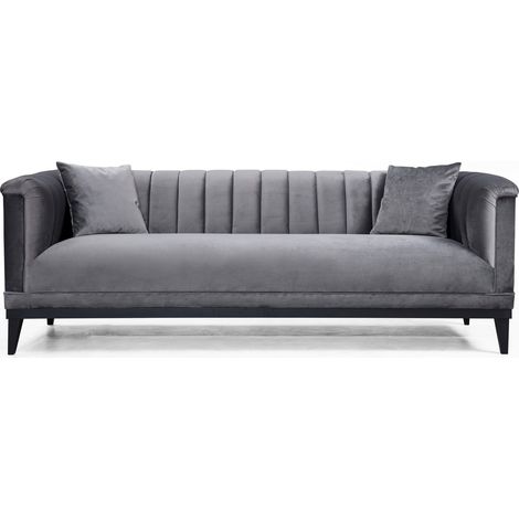 Canapé 3 places velours gris Robina 190cm (1/4)